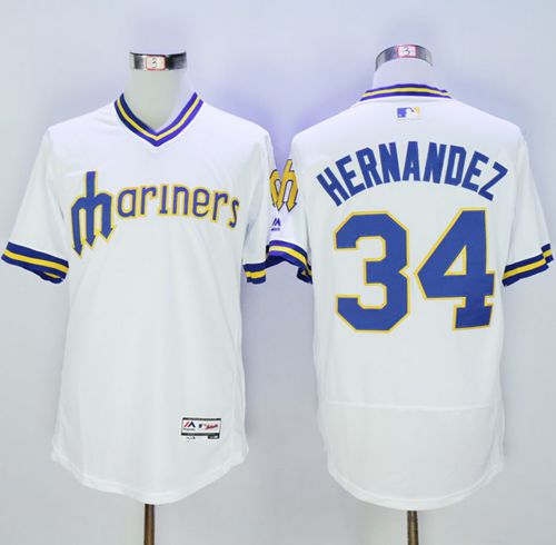 Mariners #34 Felix Hernandez White Flexbase Authentic Collection Cooperstown Stitched MLB Jersey - Click Image to Close